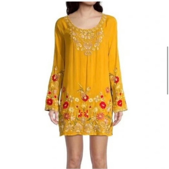Johnny Was Tops - Johnny Was embroidered Edith Tunic yellow gold XL